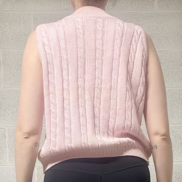 Vintage United Colors Benetton Cable Knit Mock Neck Sweater Vest - Picture 2 of 6